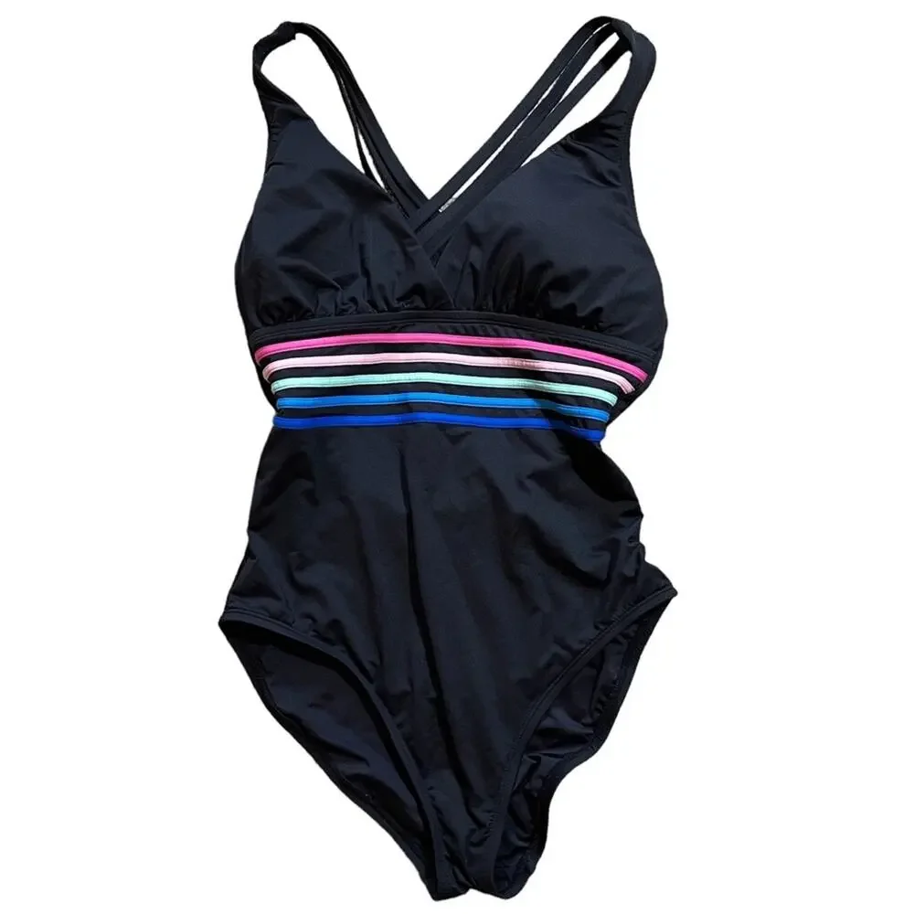 La Blanca One-Piece Spectrum Crossback Swimwear Black Size 8 - Picture 3 of 5